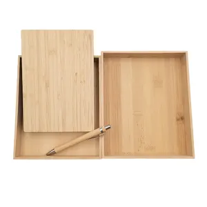 Çevre dostu bambu kutu kalemli not defteri Set bambu kapak kırtasiye seti çevre dostu malzeme özel toptan