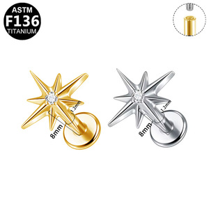 Clous d'oreilles en titane avec incrustation de zircon étoile ASTM F136 pour piercing d'oreille ou de lèvre, usage quotidien - Product Image 5