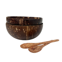Bols et ensemble de saladiers en coquille de noix de coco naturels, écologiques, durables et lavables pour le camping, avec cuillère, design zen asiatique personnalisé