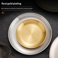 Plat de service plat et peu profond en acier inoxydable doré, style coréen, moderne et minimaliste, poli, pour barbecue et usage domestique