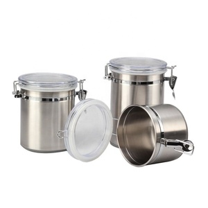 Hot sale 3-Piece kitchen stainless steel Airtight Food storage <b>canister</b> <b>set</b> with Clear Lid - Product Image 5