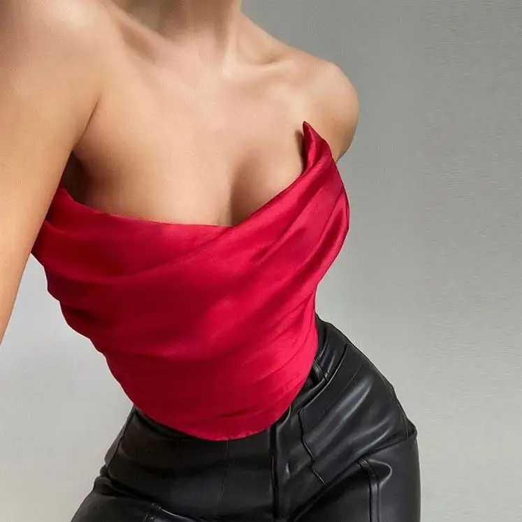 2021 नई आगमन गर्मियों संग्रह बंद कंधे उच्च गुणवत्ता साटन कोर्सेट महिला में सबसे ऊपर फैशन