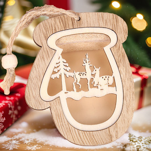 Adornos navideños de madera cortados con láser en forma de corazón, estrella, campana y guante, decoraciones colgantes para árbol y decoración del hogar. - Product Image 3