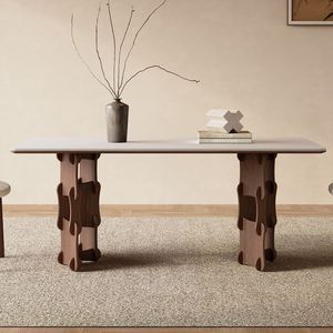 Vintage Style Solid Wood Rectangular Dining <b>Table</b> <b>White</b> Slab Nordic Design Stable Structure For <b>Small</b> Apartments - Product Image 5