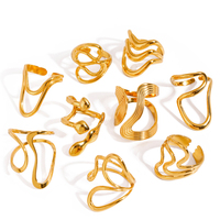 Bague Ouverte de Luxe en Acier Inoxydable Plaquée Or 18K PVD, Forme Ligne Lisse