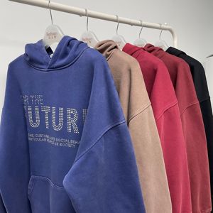 เสื้อผ้าสตรีทแวร์ผู้ชาย ผ้าฟลีซ โพลีเอสเตอร์/คอตตอน OEM โลโก้ประดับเพชร แบบเรียบ สีสโตนวอช สำหรับฤดูใบไม้ร่วง เป็นมิตรกับสิ่งแวดล้อม ระบายอากาศได้ดี ทรงปกติ - Product Image 3