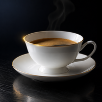 Ensemble tasse et soucoupe à café en céramique 220 ml, bord doré, porcelaine fine, vente en gros, expresso, cappuccino, logo personnalisé, hôtel