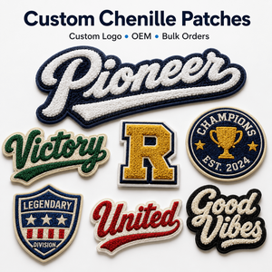 Écussons brodés personnalisés, motifs de logo 3D, écusson <span class=keywords><strong>en</strong></span> chenille, à coudre ou thermocollant, badge lettres pour vêtements, chapeaux, sacs - Product Image 1