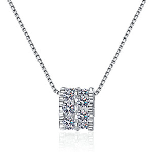 SD 925 Cadena de clavícula de plata esterlina D Color Moissanite solitario colgante collares Lucky Bead señoras Moissanite collares - Product Image 1