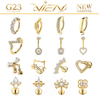 GH04 Boucles d'oreilles fines en titane de style labret, à dos plat, filetage interne, zircone cubique, bijoux de piercing corporel, fabricant
