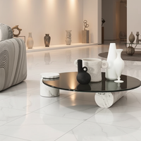 Table basse contemporaine moderne en marbre blanc et gris, verre trempé, métal, hauteur réglable, garantie 1 an, décoration de salon