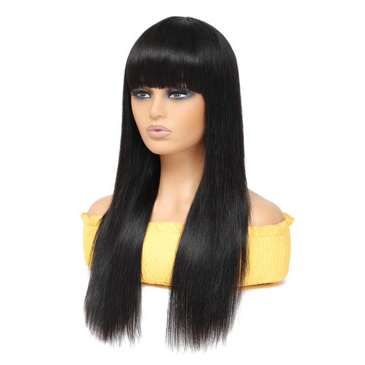 Straight Wig With Bangs Fringe Human Hair Wig With Bangs for Women Brazilian Remy Hair Glueless Full Machine Made Wig With Bang