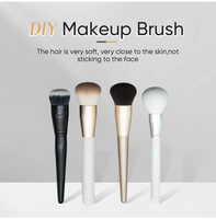 Pinceaux éventail personnalisés DIY avec manche en bois pour le maquillage des joues, faible MOQ, délai de livraison court, prix de gros, matériaux en stock