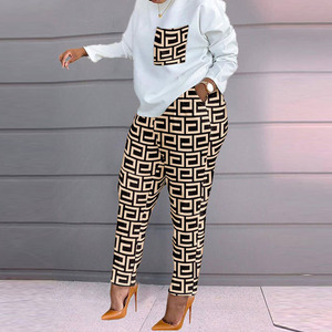 Da donna alla moda due pezzi Set lungo a maniche lunghe Pullover a girocollo + pantaloni elasticizzati da donna autunno primavera tuta ampia Casual - Product Image 2