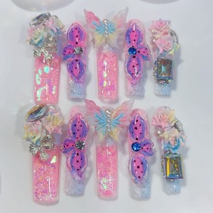 <span class=keywords><strong>Uñas</strong></span> Postizas Aurora Azul <span class=keywords><strong>con</strong></span> Pedrería Romántica de Lujo para Boda, <span class=keywords><strong>Uñas</strong></span> Artificiales <span class=keywords><strong>con</strong></span> Destellos de <span class=keywords><strong>Rosas</strong></span> Fluidas, Proveedor Popular - Product Image 4