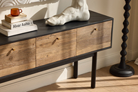 Buffet moderne en bois de bouleau massif noir à 4 portes, meuble de rangement de grande capacité pour salon