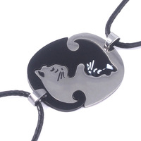 ZRM Klassieke witte, zwarte en gouden zilveren kattenhanger puzzel bijpassende touwketting voor koppels, geliefden, Valentijnsdag