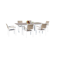 Ensemble de table et de chaises extensibles en aluminium moderne avec verre imperméable pour repas en plein air, résistant aux intempéries, meubles de jardin pour hôtel