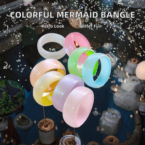 2026 Summer Vintage Fashion Bracelet for Unisex Colorful Glitter Mermaid-style Wide Round Acrylic Party Statement Jewelry <b>Bangle</b> - Product Image 2