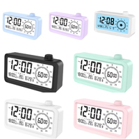 Réveil numérique rechargeable à changement de couleur, minuteur 60 min, température, fonction snooze, calendrier, 12/24H, fonctionne sur piles, horloge de bureau