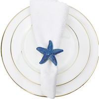 Lot de 4 Anneaux de Serviette Mignons et Luxueux Écologiques en Métal Halobios Hippocampe Coquillage Étoile de Mer en Bois et Jute pour Décoration de Table et Camping