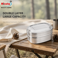 Boîte à lunch bento en acier inoxydable à double couche écologique avec couvercle anti-fuite, facile à nettoyer, design moderne pour l'école et le bureau
