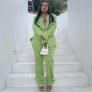 Traje <span class=keywords><strong>de</strong></span> <span class=keywords><strong>pantalón</strong></span> elegante <span class=keywords><strong>de</strong></span> verano <span class=keywords><strong>para</strong></span> <span class=keywords><strong>mujer</strong></span>, nuevo estilo transfronterizo, color liso, con cuello <span class=keywords><strong>de</strong></span> traje, conjunto <span class=keywords><strong>de</strong></span> una pieza - Product Image 2
