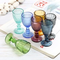 Verre à vin à pied en verre coloré gaufré vintage, motif diamant, pour mariage, fête, décoration de bar