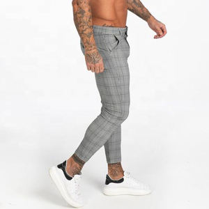 Pantalones <span class=keywords><strong>chinos</strong></span> ajustados grises para <span class=keywords><strong>hombre</strong></span> Pantalones casuales a cuadros de diseñador de cintura alta con proveedor OEM de talla grande súper elástico - Product Image 4