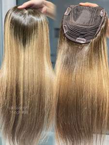 Topper de cabello humano SHY parte libre base de seda Topper mono 6*7 top de seda para Clip en postizos #4 Topper de pelo liso marrón - Product Image 6