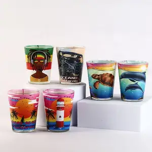 高品質2オンスショットグラス厚底カスタムビーチデザインロゴ印刷ショットグラススピリットグラスお土産