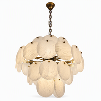 Lustre moderne en forme de disque rond style albâtre, avec pierres superposées dorées, pour salon, salle à manger, villa, hôtel, décoration