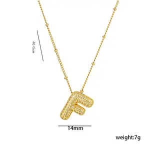 Stainless Steel Name Alphabet Necklace Ice Out Initial A~Z Cubic Zirconia Bubble Letter Charm Pendant Necklace