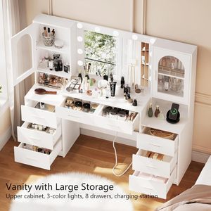 <span class=keywords><strong>Commode</strong></span> moderne intelligente en bois blanc sur mesure avec 8 <span class=keywords><strong>tiroirs</strong></span>, éclairage LED intégré pour maquillage, pour chambre à coucher, station de charge <span class=keywords><strong>3</strong></span> modes - Product Image 2
