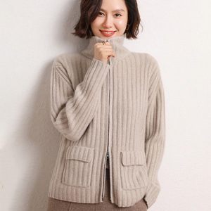 Suéteres de <span class=keywords><strong>lana</strong></span> de Cachemira para <span class=keywords><strong>mujer</strong></span>, cárdigans gruesos con cremallera, nuevo estilo 2023, Otoño Invierno, fábrica informal al por mayor - Product Image 3