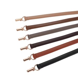 Ceinture Tiyo fine en cuir véritable noir verni avec boucle dorée, style élégant et léger pour jupes et pantalons, longueur 93 cm, été - Product Image 5