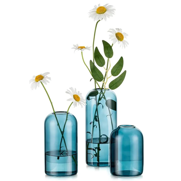 Цветная стеклянная ваза с одним бутоном, декоративные вазы для цветов, Маленькая ваза с цветами для украшения дома