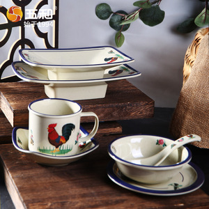 Wuhe Classic Melamine Dinnerware Set Rooster Pattern Rectangular <b>Plates</b> Bowls Cups For Daily Use Banquets Restaurants - Product Image 1