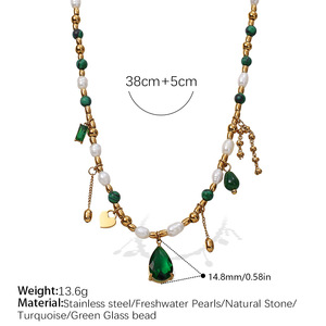 vintage court style titanium steel necklace light luxury high end zircon natural pearl <b>bracelet</b> set niche versatile jewelry - Product Image 4