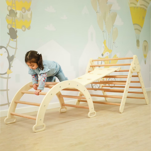 Montessori Climbing Toys for Toddlers Foldable Pickler Triangle Climber with Ramp Wooden Baby Climbing Frame Indoor Playground
