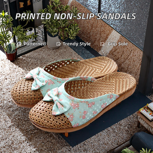 Sandales d'intérieur imprimées pour couple, en lin pour homme et femme, avec semelle extérieure en EVA antidérapante, semelle épaisse, bout rond, pour la maison - Product Image 2