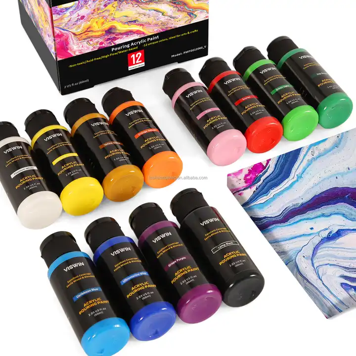 Paint Acrylic Pouring Paint Set Of 12 * 2.03oz Bottles High Flow