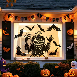 Autocollants statiques d'Halloween en gros pour fenêtres : Têtes de citrouille effrayantes, hommes zombies, chauves-souris – Décorations amovibles pour fêtes d'Halloween - Product Image 5