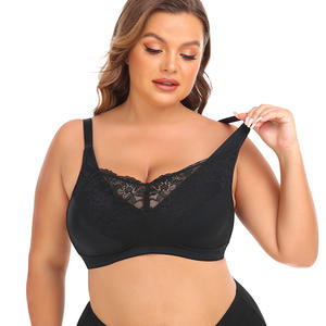 Soutien-gorge de sport de style européen américain avec fermeture sur le devant, soutien-gorge sexy en dentelle avec anneau et motif solide de grande taille - Product Image 3
