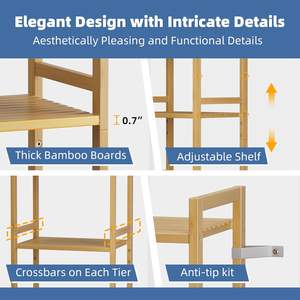 Scaffale da Bagno in Bambù, Espositore da Terra per Organizzazione e Stoccaggio in Spazi Ristretti, Ripiani Regolabili, Libreria in Legno Naturale - Product Image 4