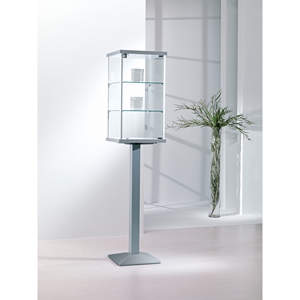 Vitrina Moderna con Marco de Aluminio 45x45x195cm, Cristal Gris Claro, Estantes Ajustables, Puerta con Cerradura - Product Image 1