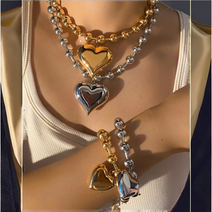 Ensemble collier, boucles d'oreilles et bracelet en or 18 carats plaqué or, nouveau bijou en acier inoxydable trois pièces pour femmes pour mariage - Product Image 3