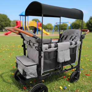 Hoge Kwaliteit Dubbele Steel Stalen Frame Kinderwagen Opvouwbaar Grote Ruimte Vier Zits Ademende Baby Wagon - Product Image 2