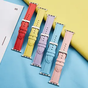 다채로운 프랑스 염소 가죽 시계 밴드 스마트 스트랩 애플 iWatch 정품 가죽 밴드 38mm 40mm 42mm 44mm 45mm