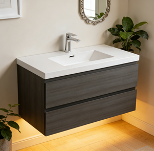 Meuble de salle de bain flottant de luxe HG, double couche, tiroirs silencieux, miroir LED, meuble sous-vasque mural, ensemble de meubles de salle de bain - Product Image 1